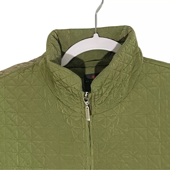 Gallery Olive Green Quilted Full Zip Jacket Pockets sz Large - Picture 2 of 12